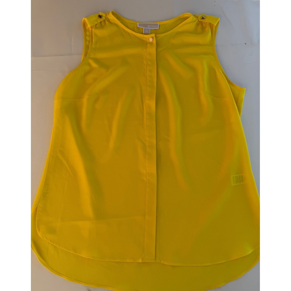 Michael Kors Yellow Sleeveless Blouse Gold Hardware Button Down Top Size 12